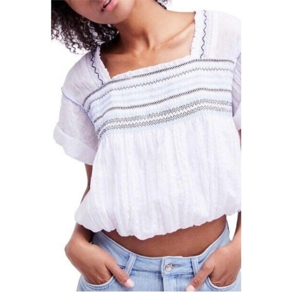Free People Wandering Skies Crop White Bubble Top